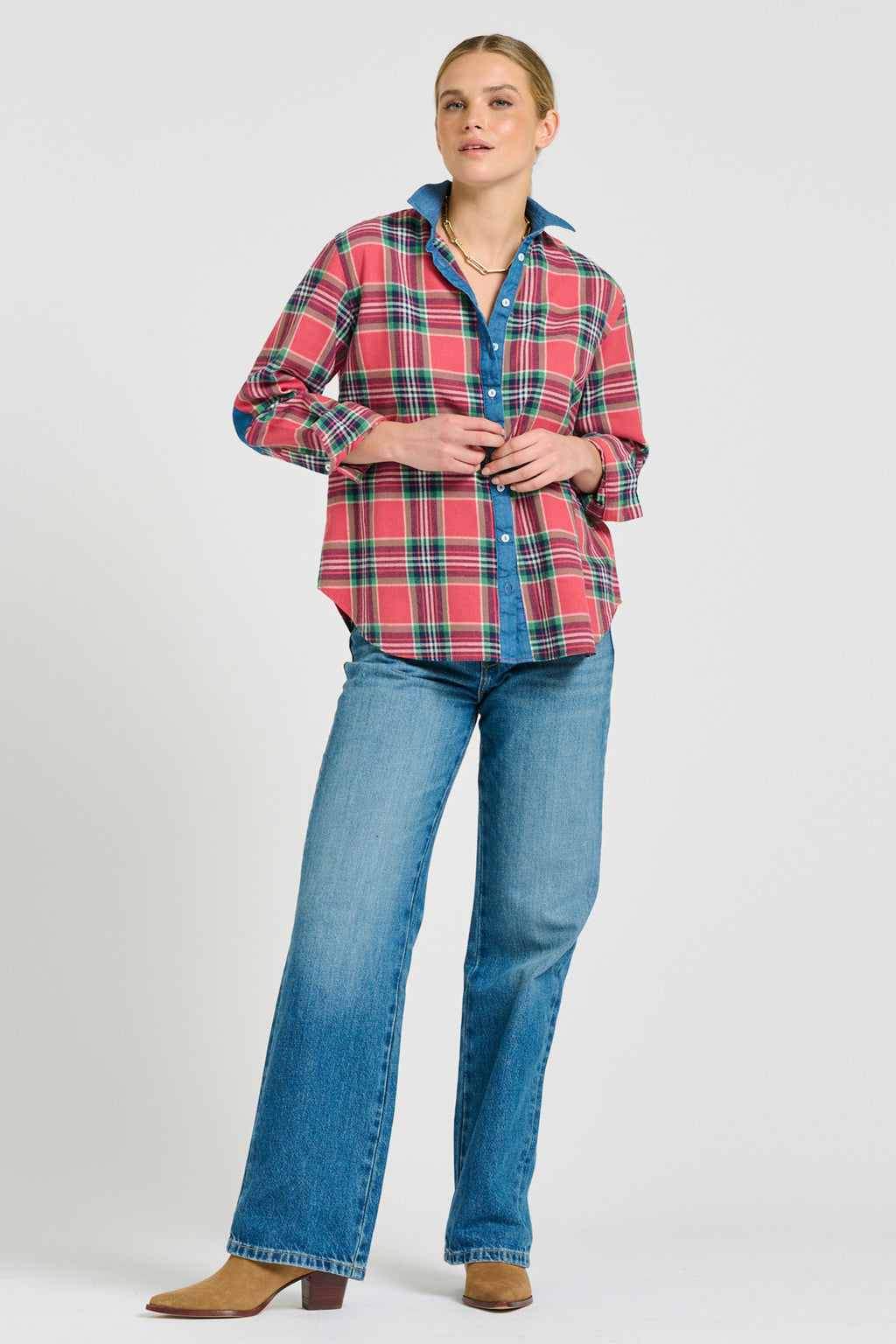 Helena Girlfriend Shirt - Rose Plaid