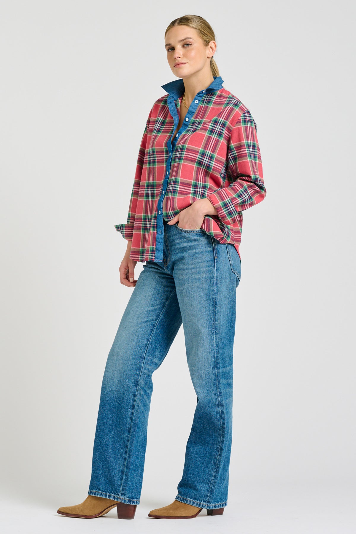 Helena Girlfriend Shirt - Rose Plaid