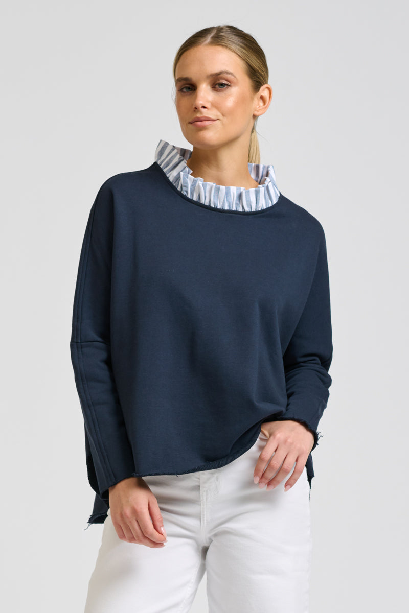 Raw Frill Collar - Navy Stripe