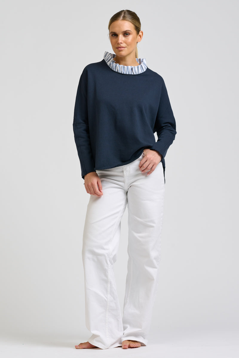 Raw Frill Collar - Navy Stripe