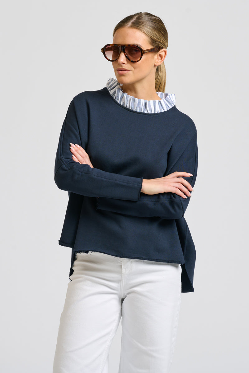 Raw Frill Collar - Navy Stripe