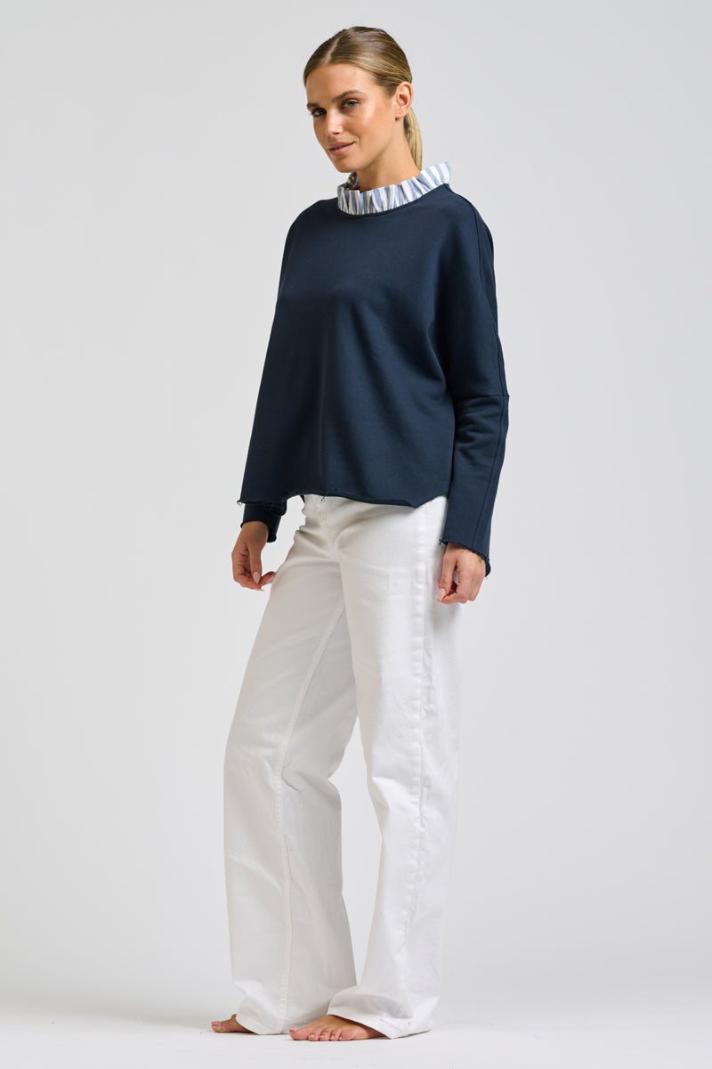 Raw Frill Collar - Navy Stripe
