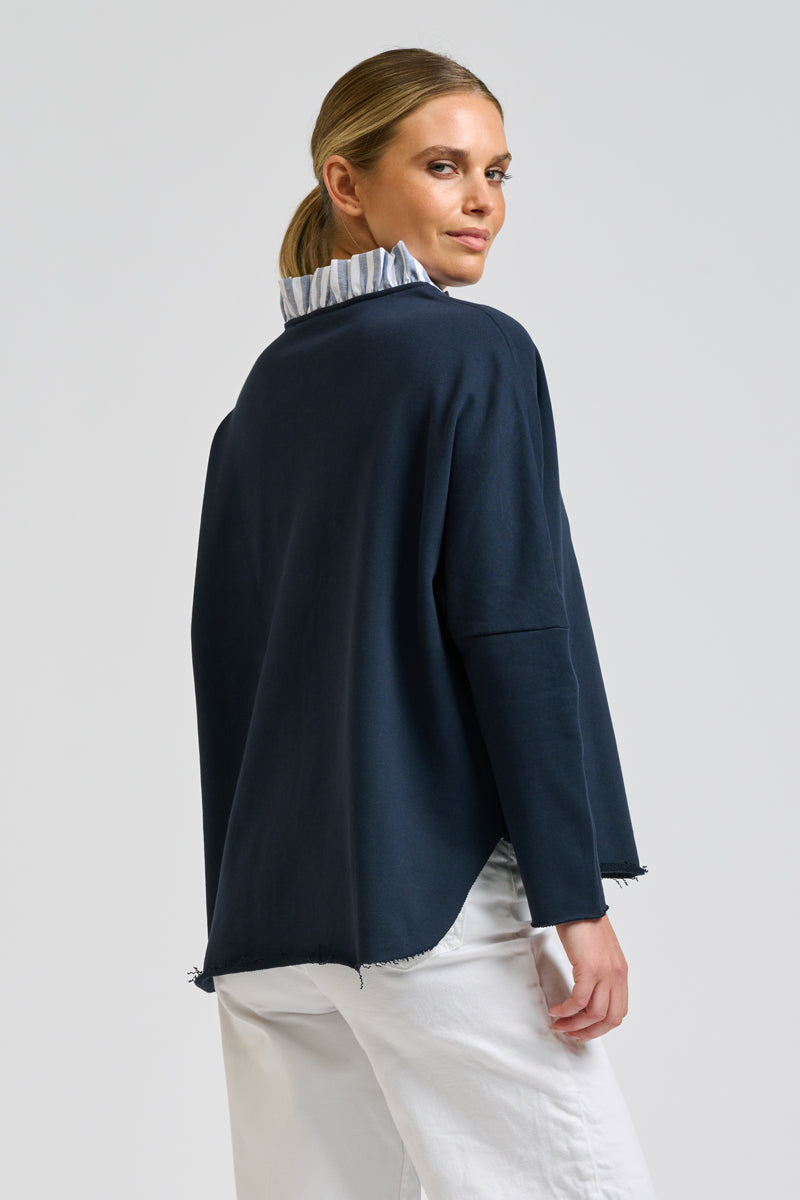 Raw Frill Collar - Navy Stripe