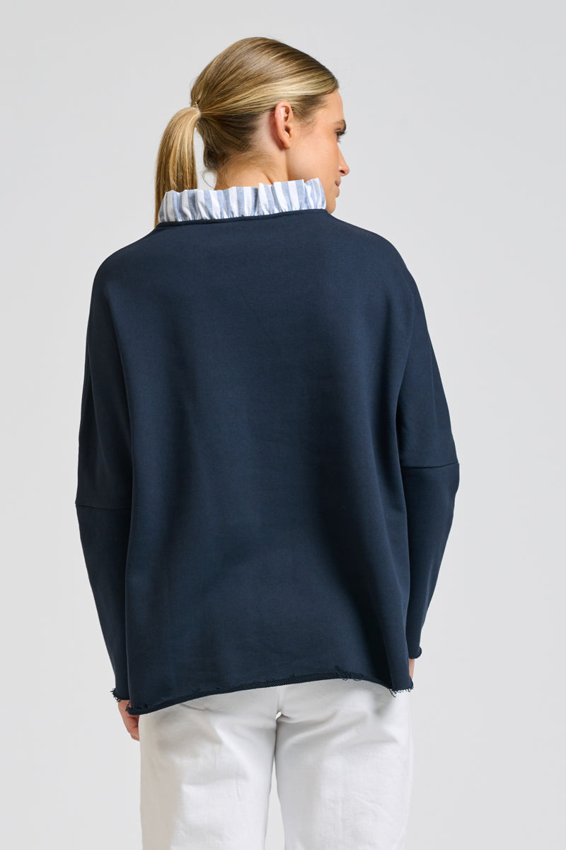 Raw Frill Collar - Navy Stripe