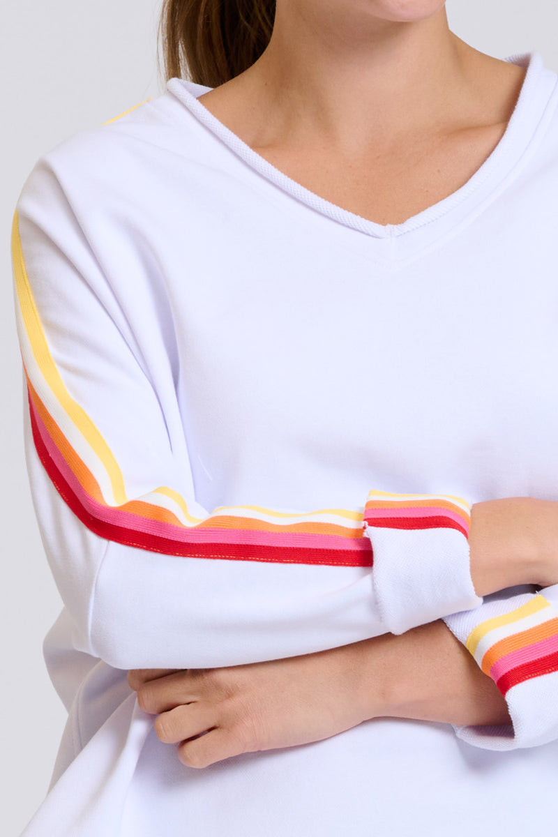 EST Raw V Neck Tape Sweatshirt - White