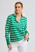 Rugger Rugby Sweatshirt - Green Stripe/Floral Trim