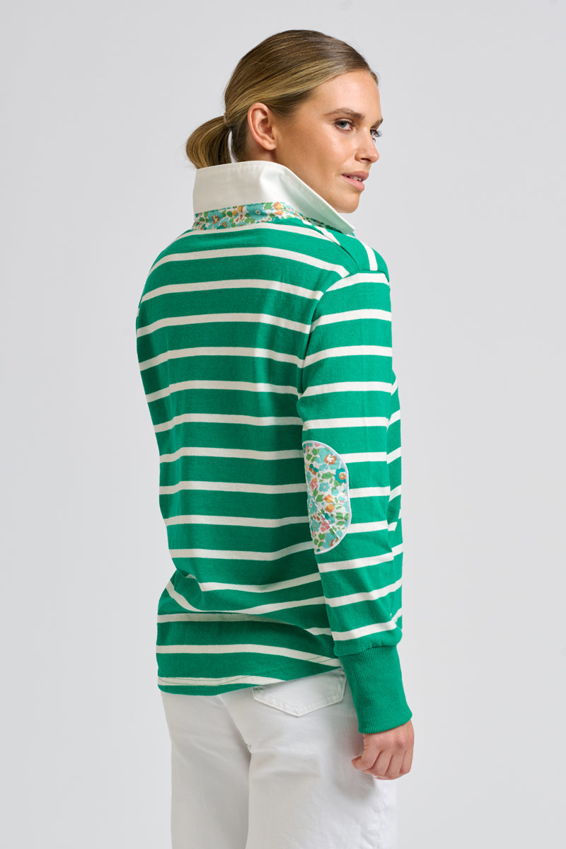 Rugger Rugby Sweatshirt - Green Stripe/Floral Trim