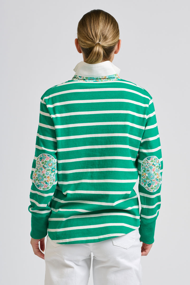 Rugger Rugby Sweatshirt - Green Stripe/Floral Trim