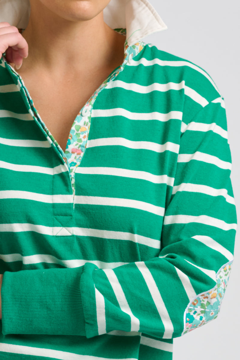 Rugger Rugby Sweatshirt - Green Stripe/Floral Trim