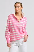 Rugger Rugby Sweatshirt - Pink Stripe/Floral Trim