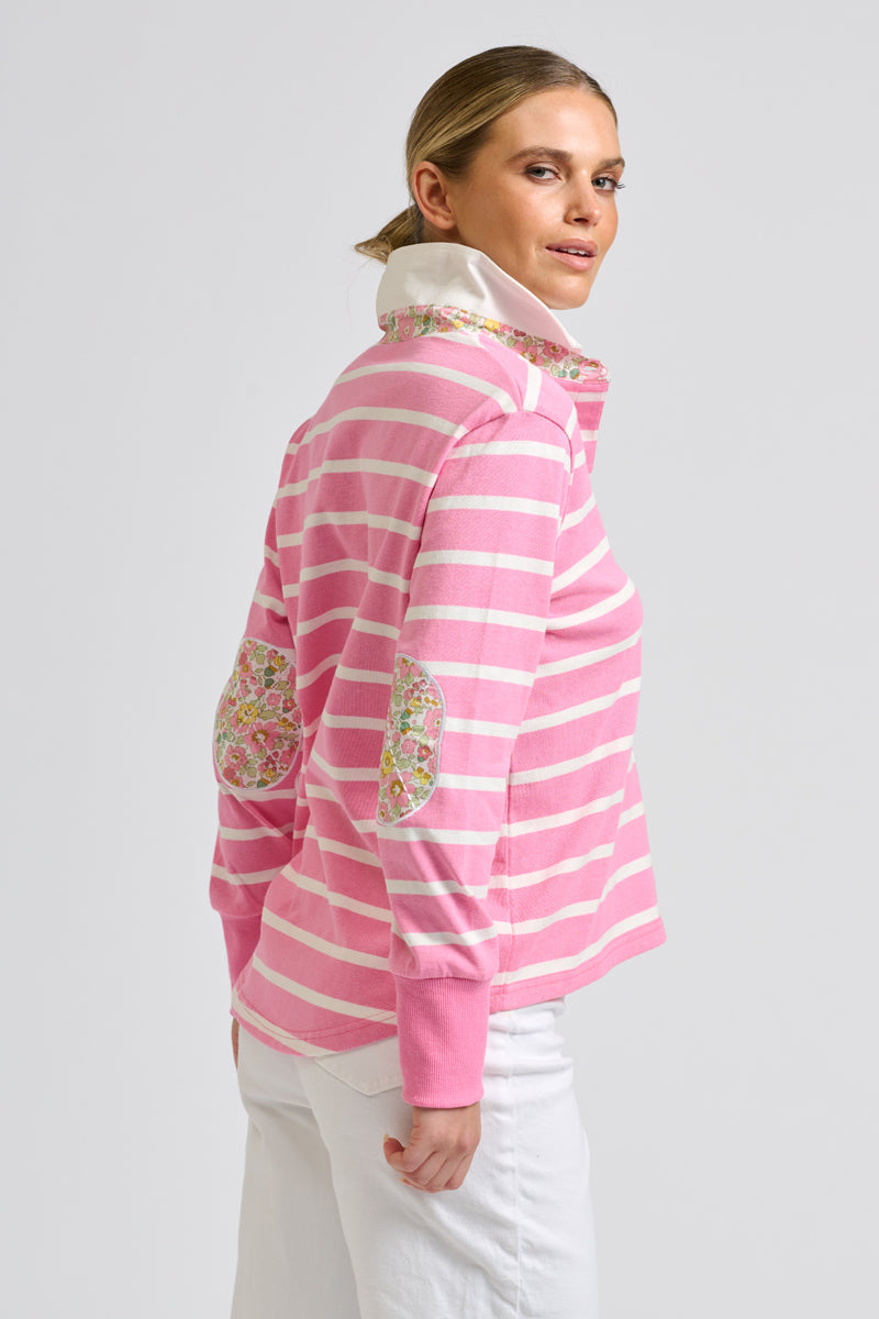 Rugger Rugby Sweatshirt - Pink Stripe/Floral Trim