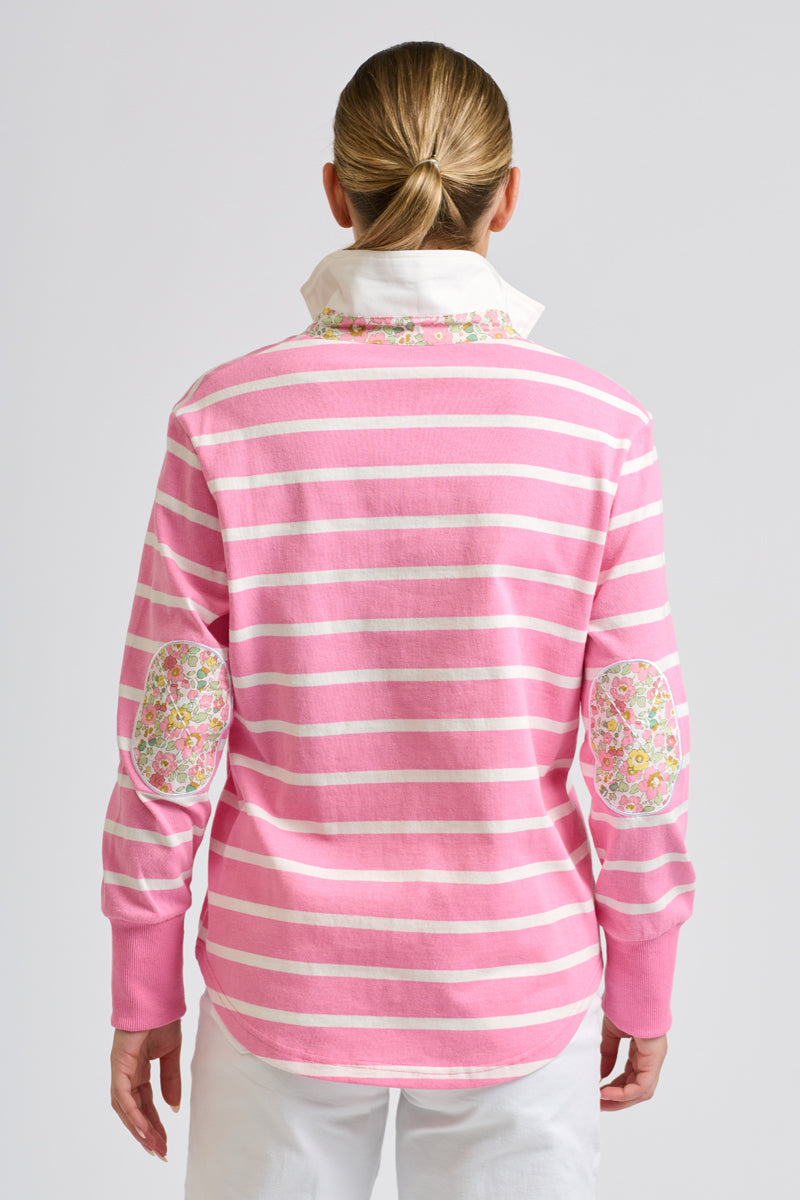 Rugger Rugby Sweatshirt - Pink Stripe/Floral Trim