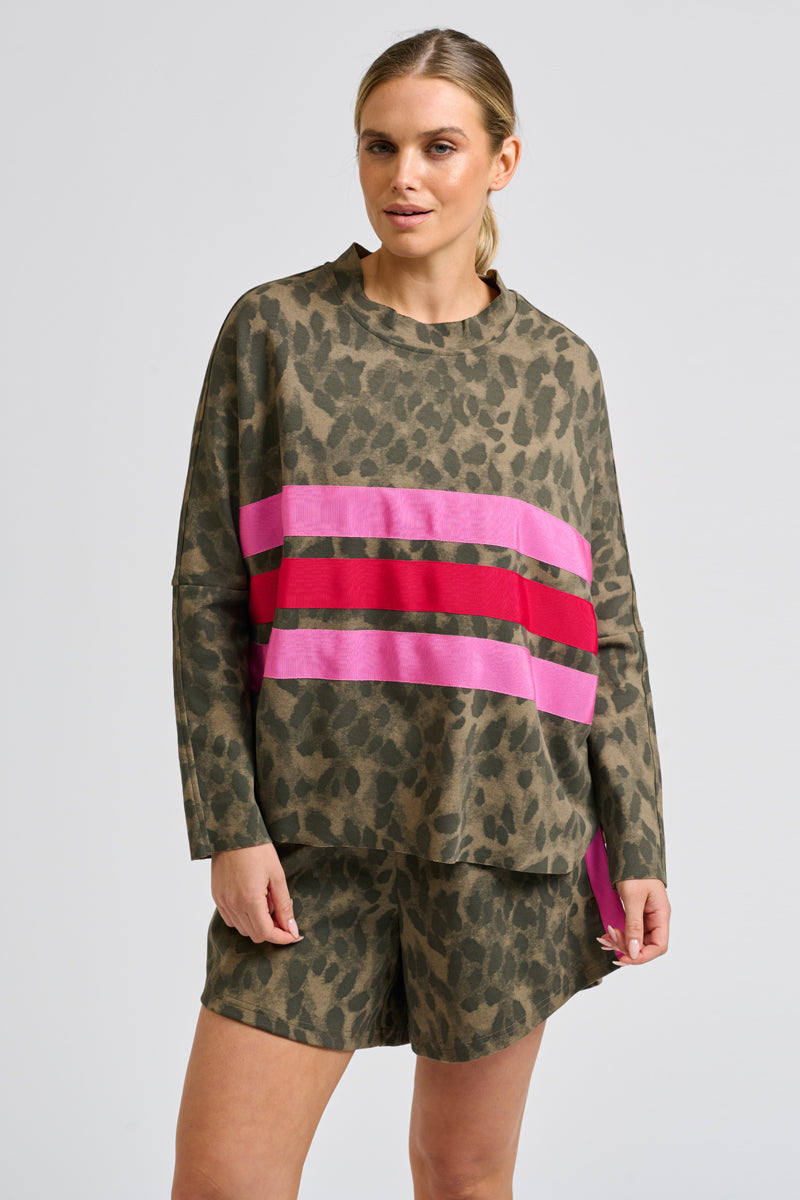 Ruby Grosgrain Stripe Sweatshirt - Leopard