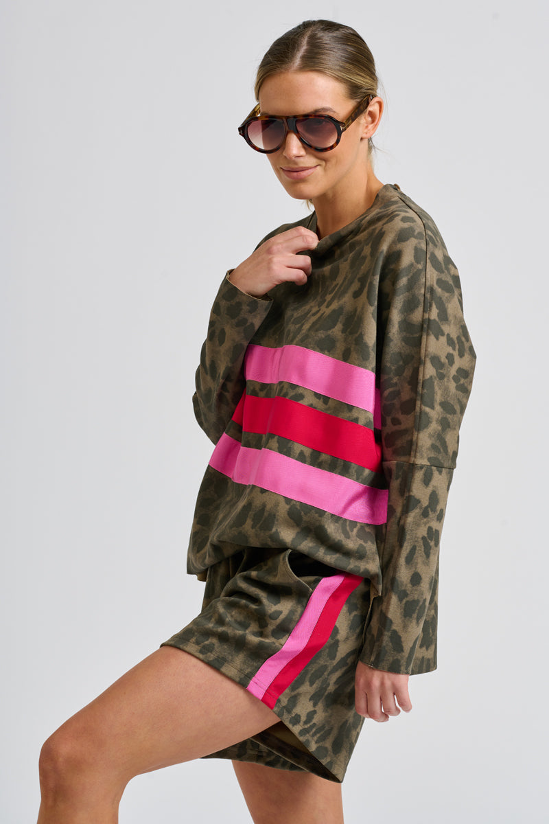 Ruby Grosgrain Stripe Sweatshirt - Leopard