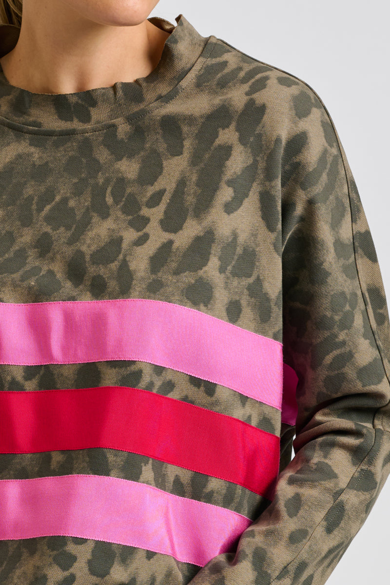 Ruby Grosgrain Stripe Sweatshirt - Leopard