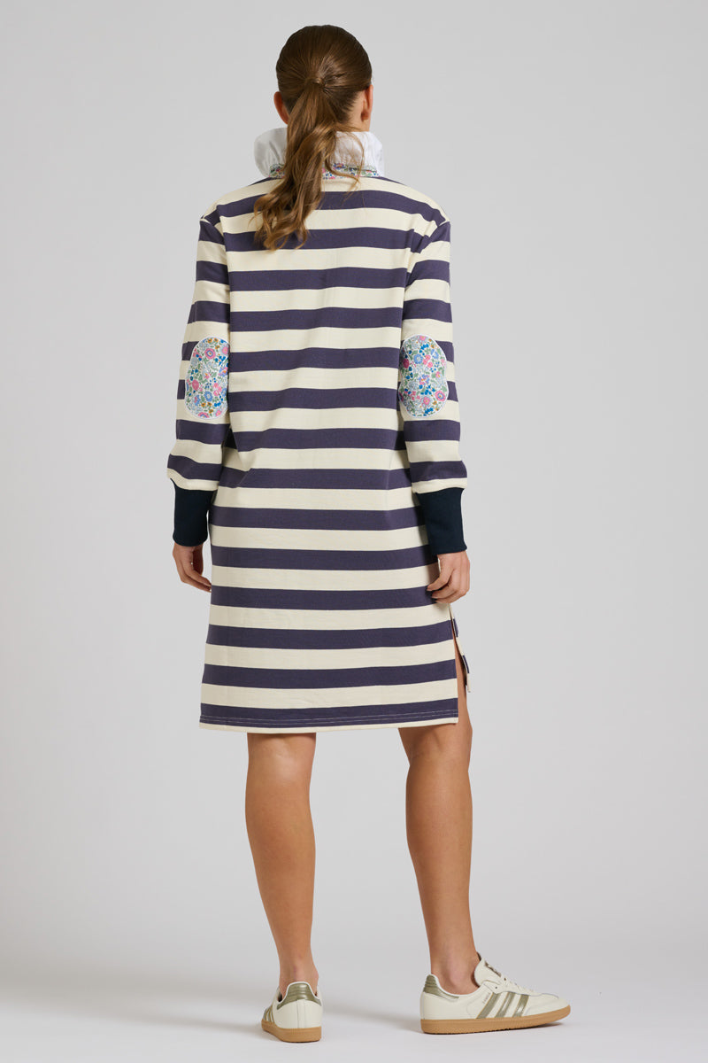 EST 1971 Rugby Frill Collar Dress - Navy White Stripe