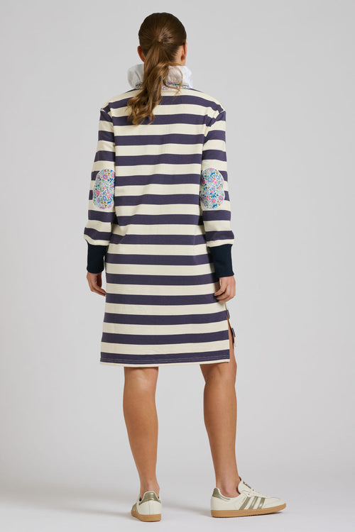 EST 1971 Rugby Frill Collar Dress - Navy White Stripe