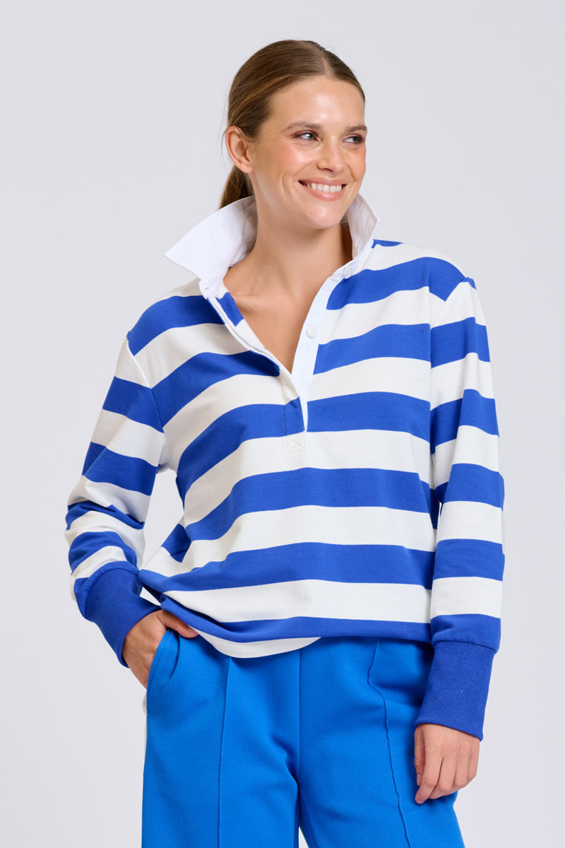 EST Rugby Sweatshirt - Azure Blue Stripe / Leopard