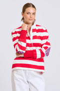 EST Rugby Sweatshirt - Cherry Red Stripe / Leopard