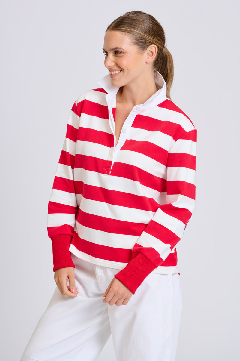 EST Rugby Sweatshirt - Cherry Red Stripe / Leopard