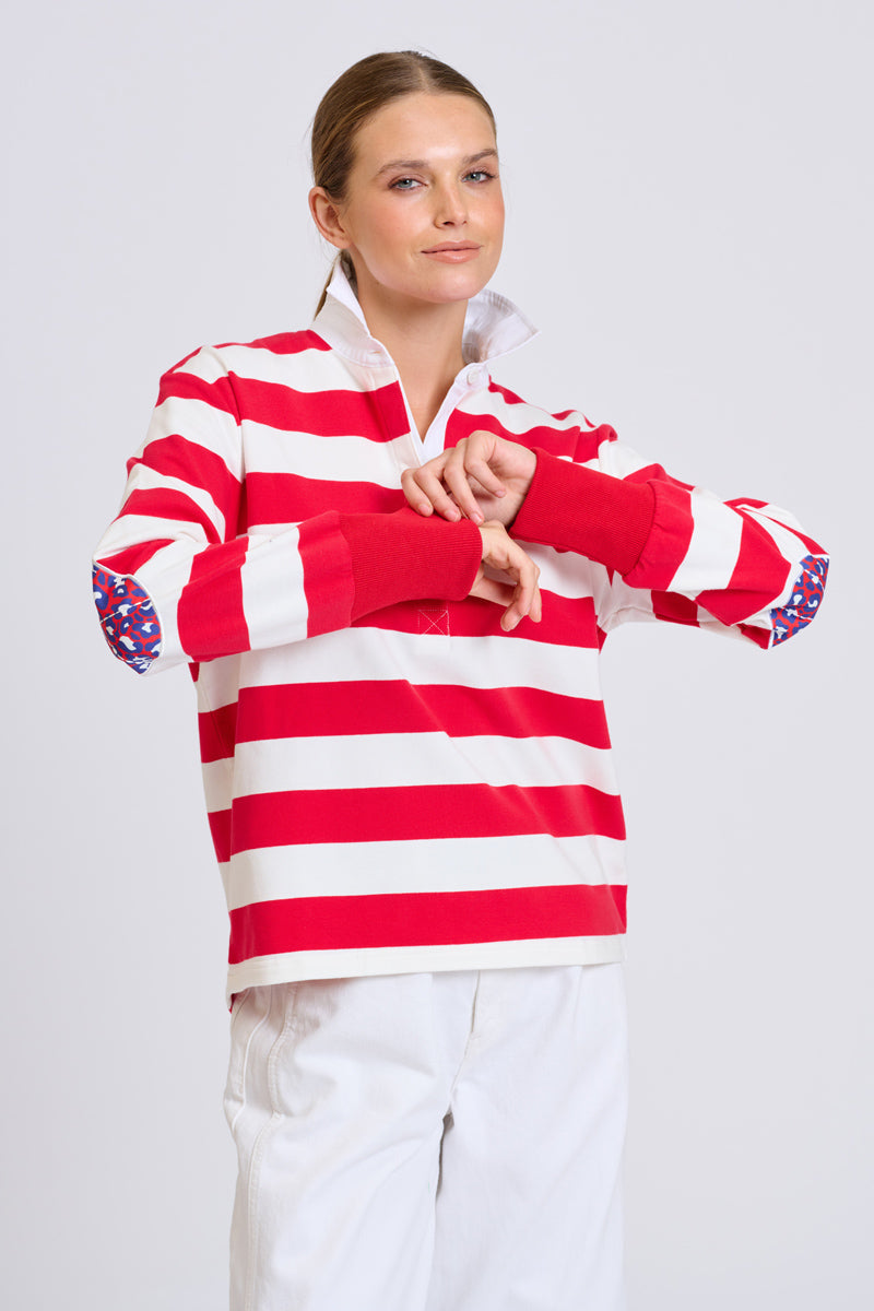 EST Rugby Sweatshirt - Cherry Red Stripe / Leopard