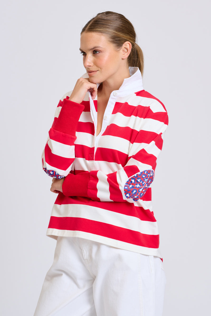EST Rugby Sweatshirt - Cherry Red Stripe / Leopard