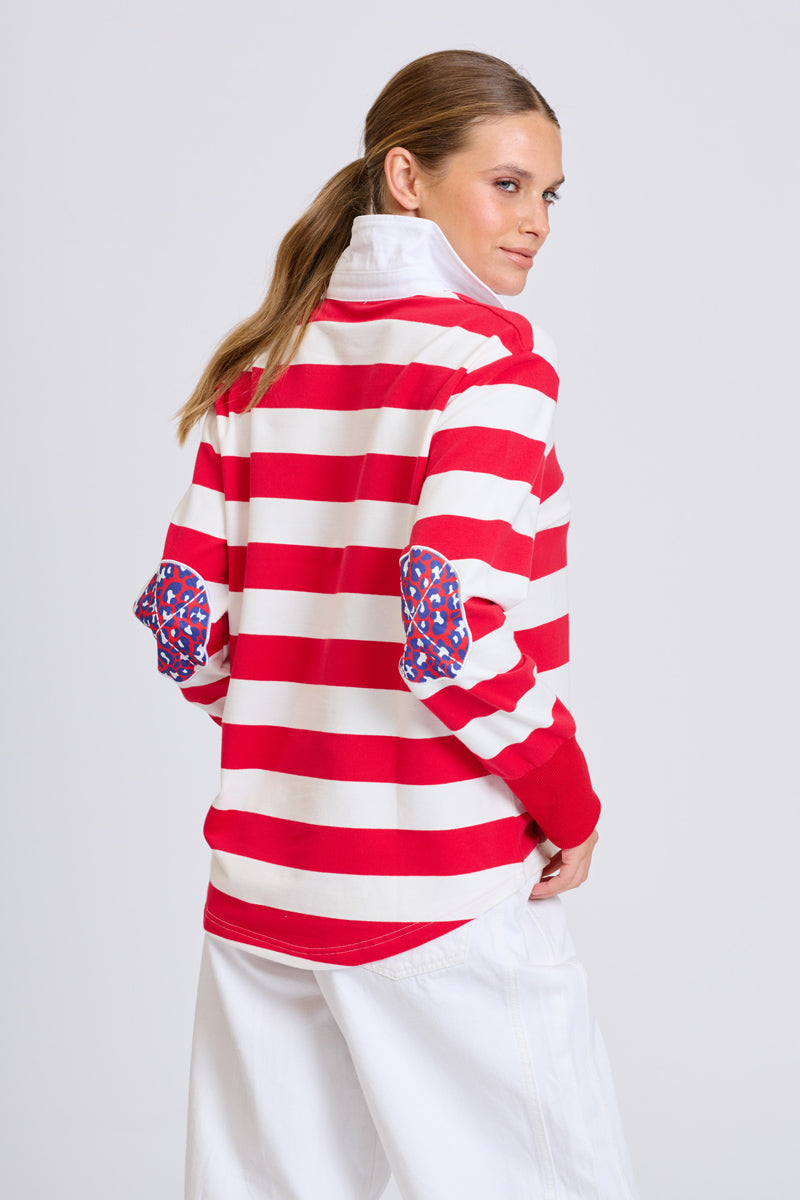 EST Rugby Sweatshirt - Cherry Red Stripe / Leopard