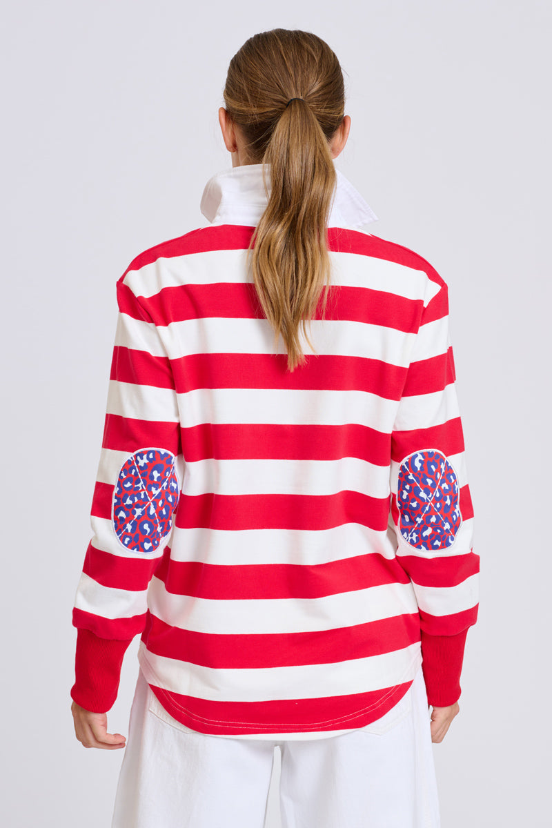 EST Rugby Sweatshirt - Cherry Red Stripe / Leopard