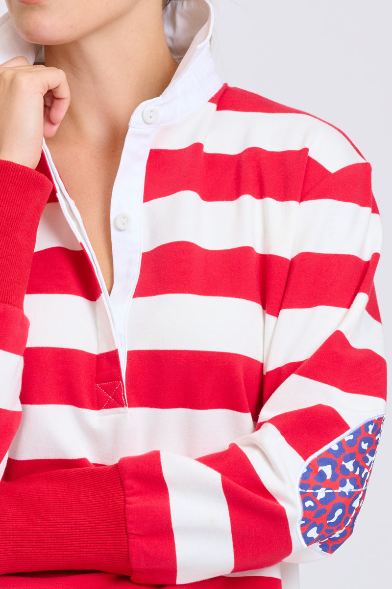 EST Rugby Sweatshirt - Cherry Red Stripe / Leopard