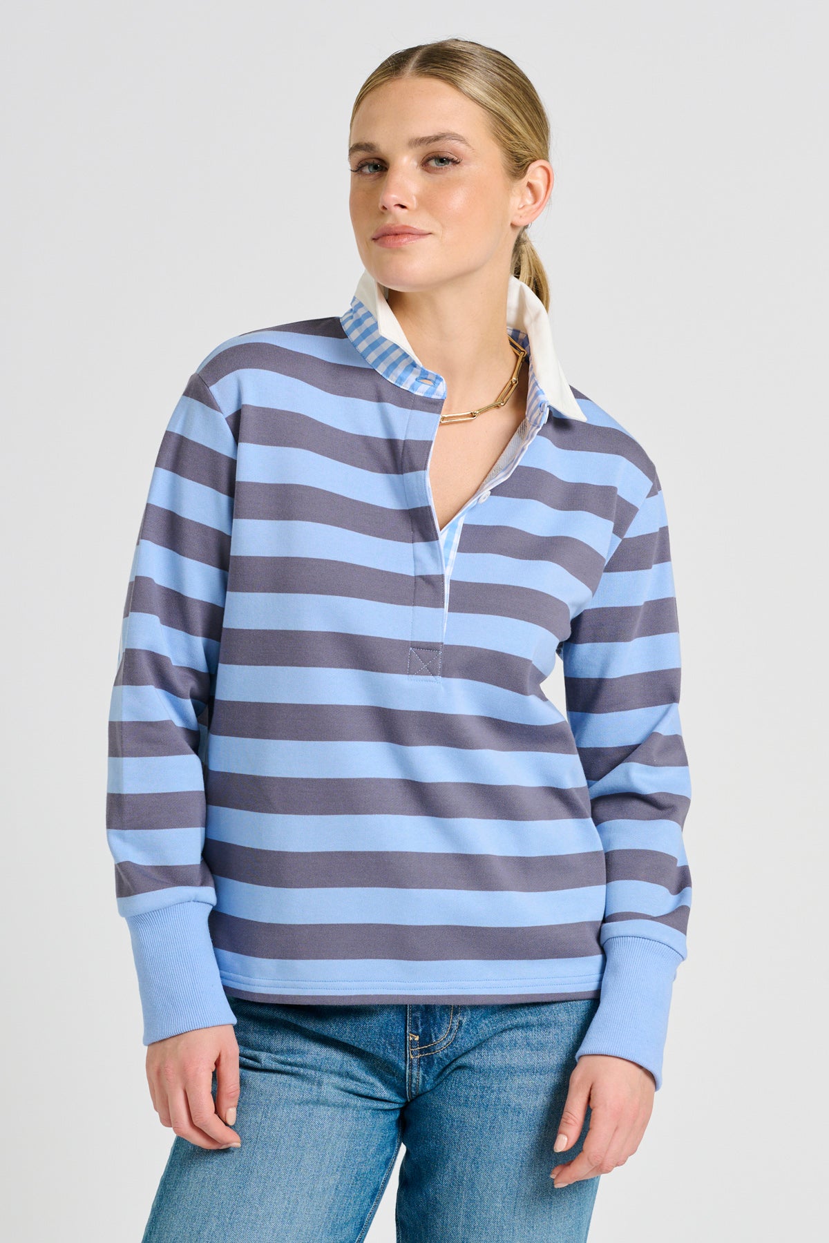Rugger Rugby Sweatshirt - Double Blue Stripe
