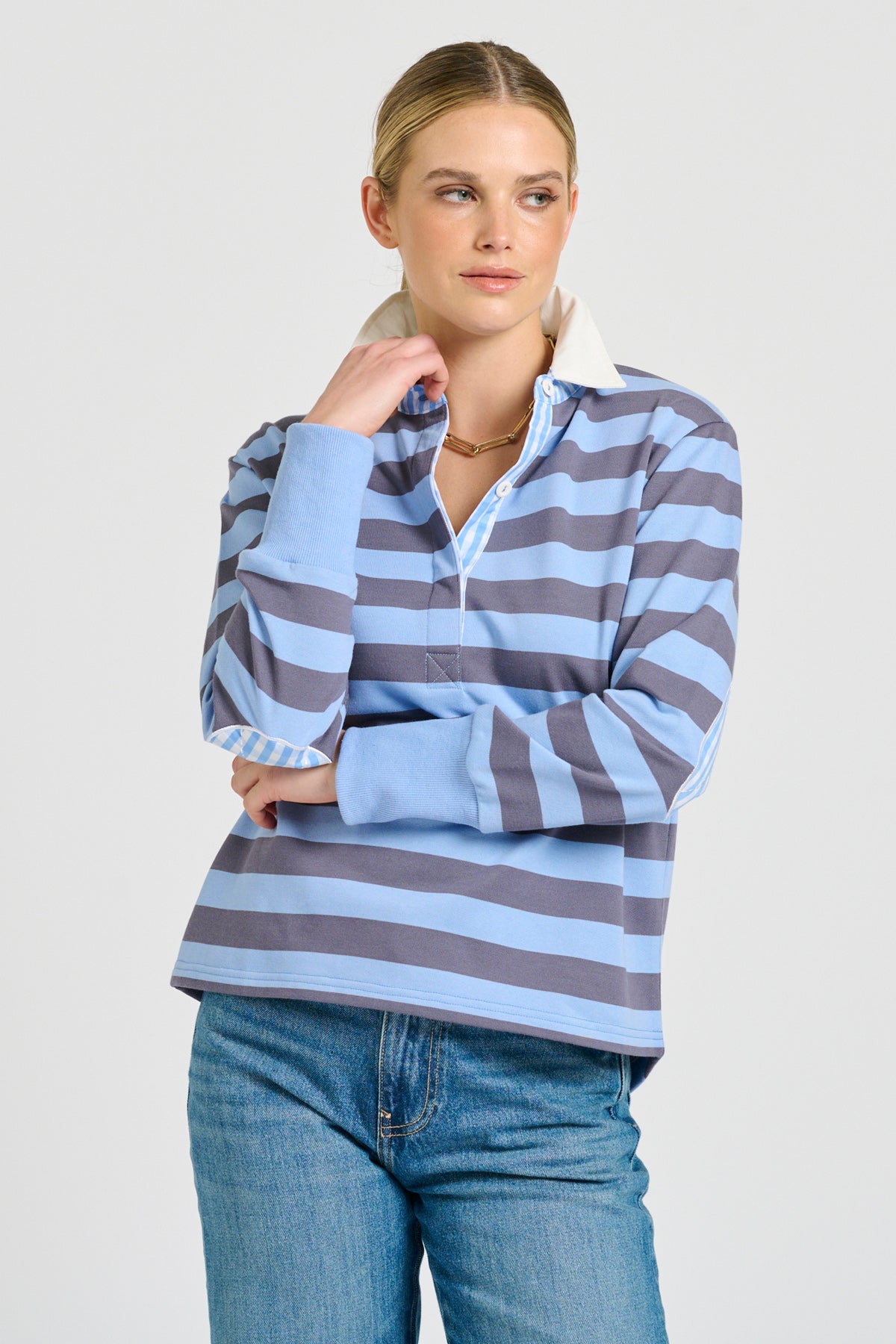 Rugger Rugby Sweatshirt - Double Blue Stripe