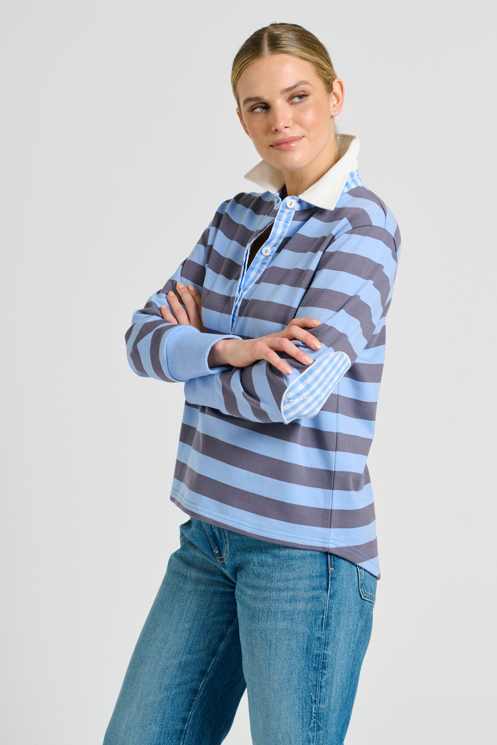 Rugger Rugby Sweatshirt - Double Blue Stripe