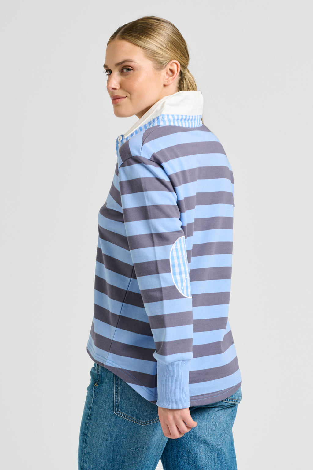Rugger Rugby Sweatshirt - Double Blue Stripe