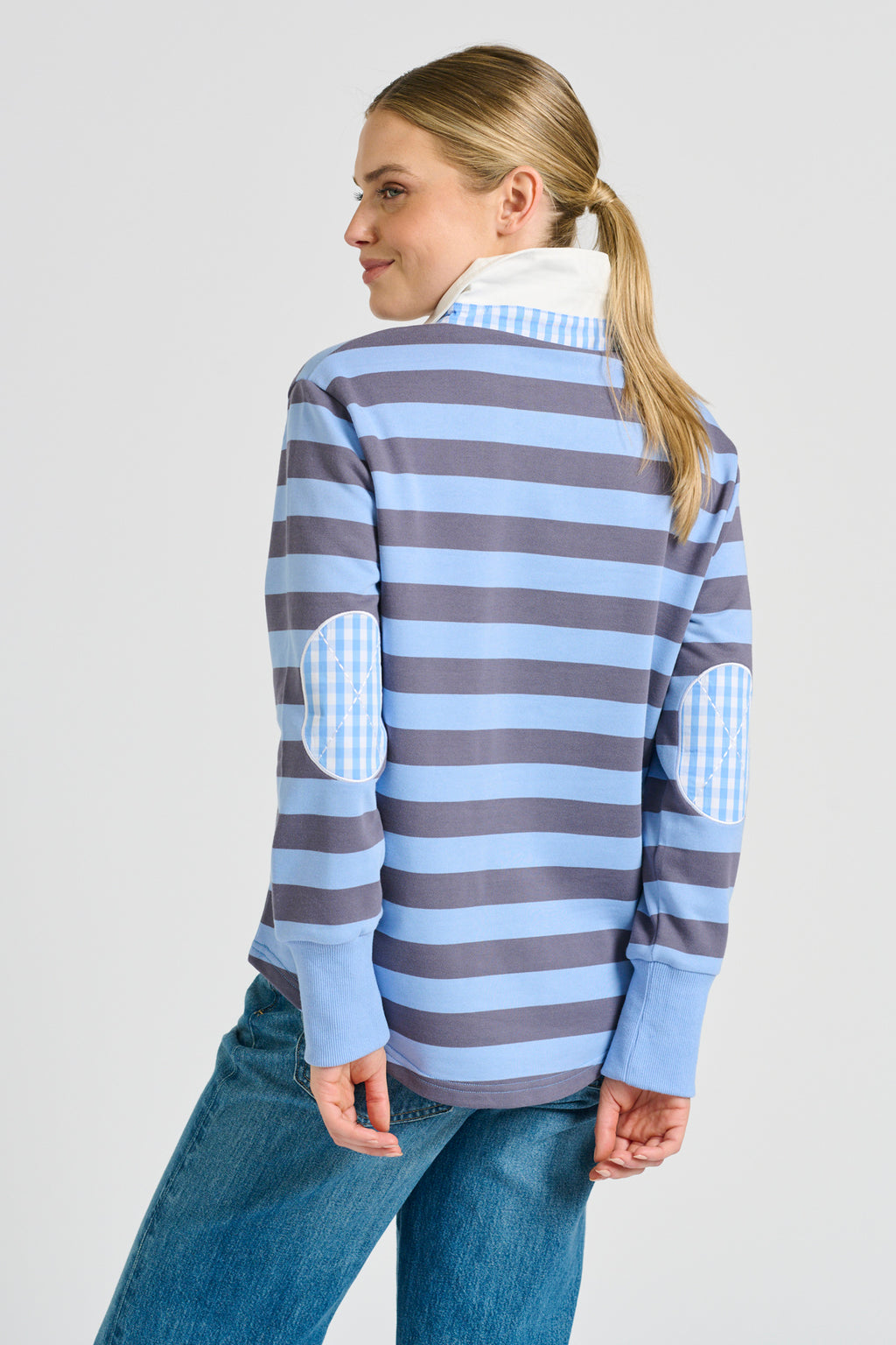 Rugger Rugby Sweatshirt - Double Blue Stripe