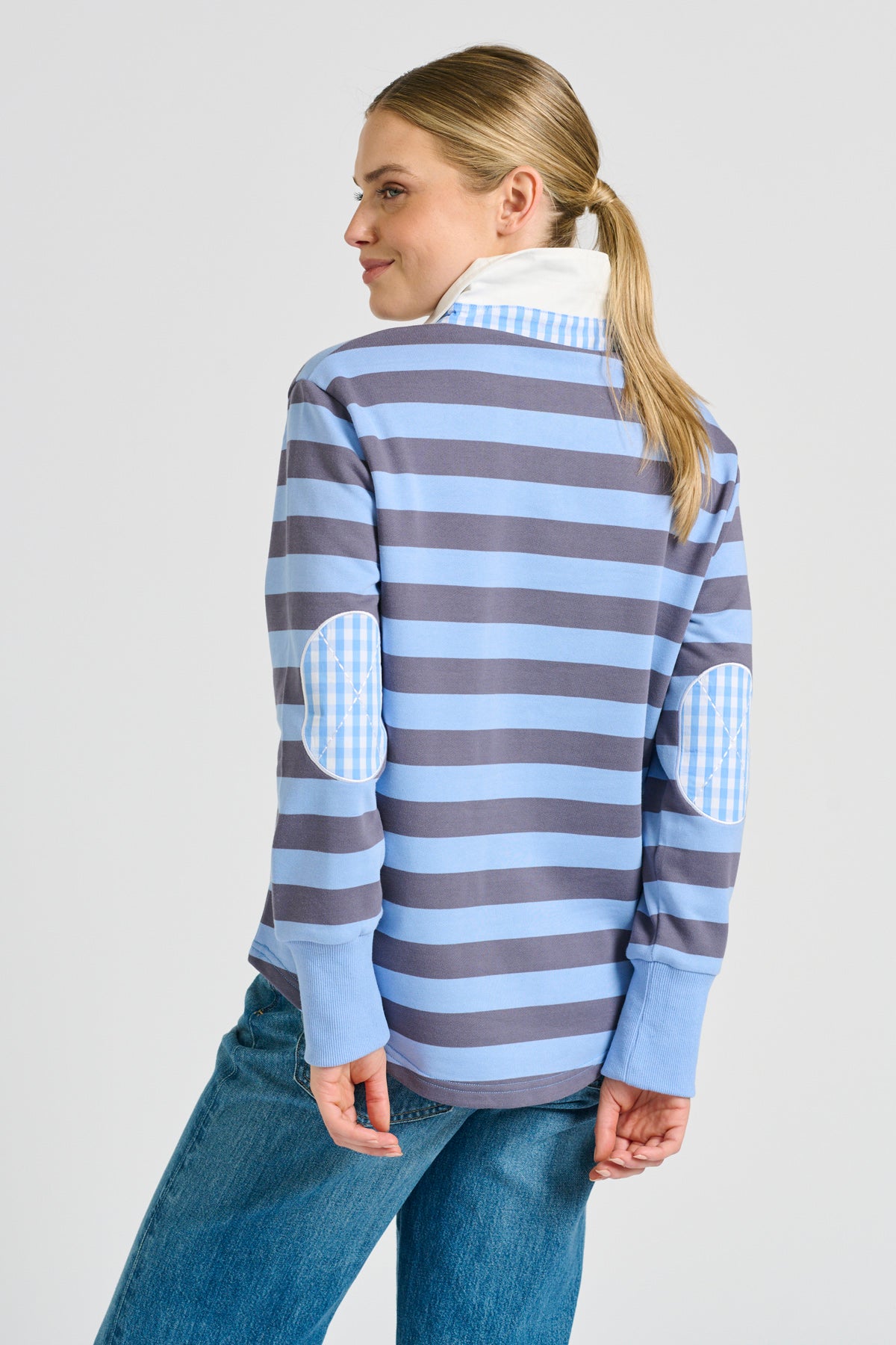 Rugger Rugby Sweatshirt - Double Blue Stripe