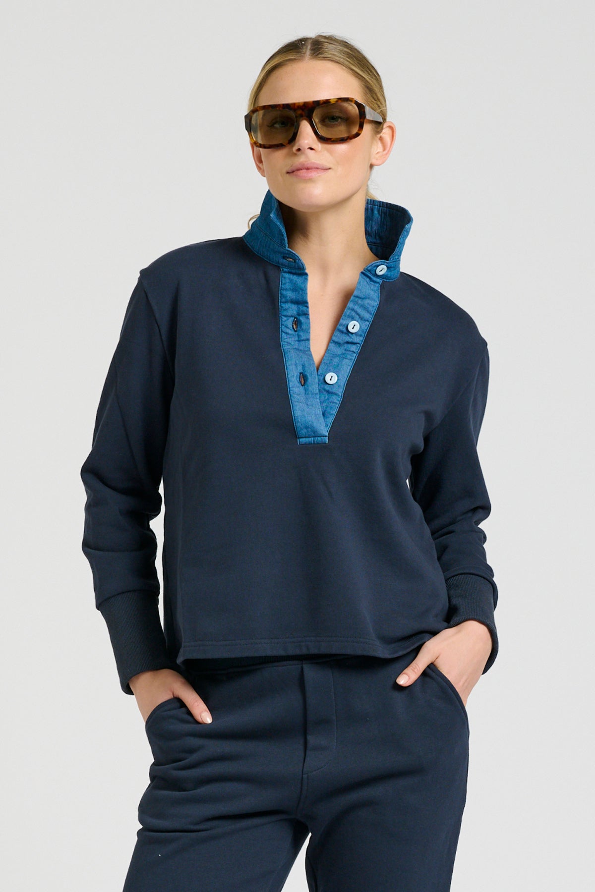 Dougie Rugby Sweatshirt - French Navy & Denim