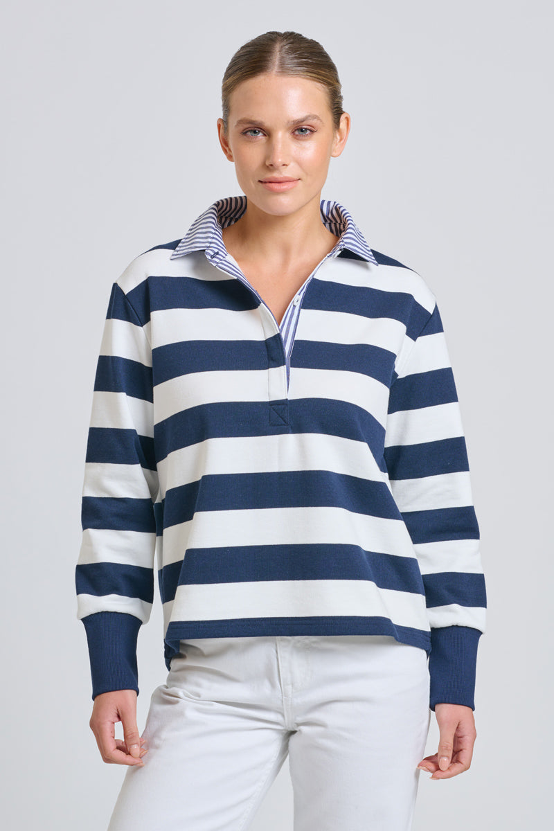 EST Rugby Sweatshirt - French Navy / White Stripe