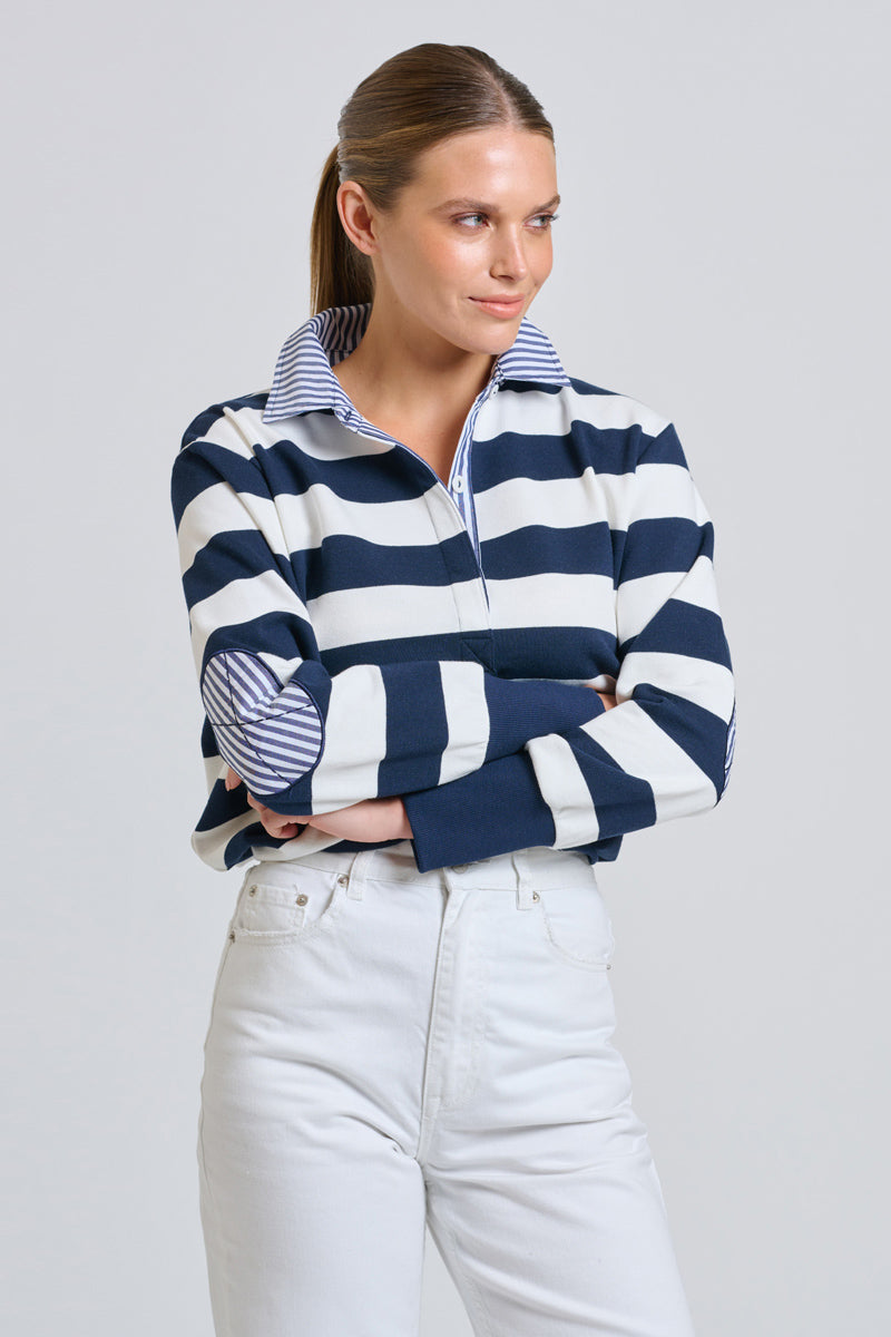 EST Rugby Sweatshirt - French Navy / White Stripe