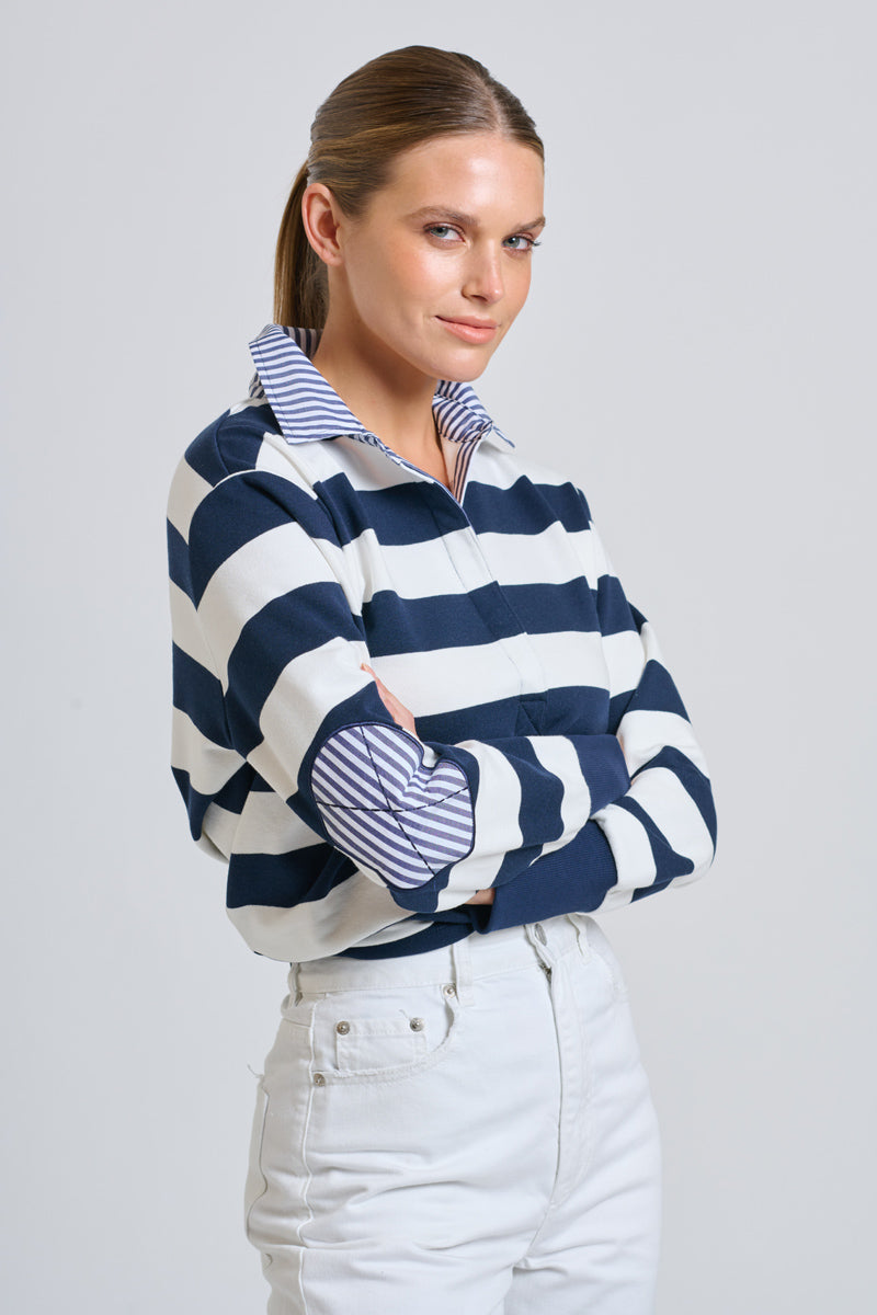 EST Rugby Sweatshirt - French Navy / White Stripe