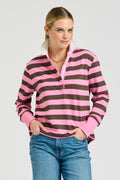Rugger Rugby Sweatshirt - Pink & Choc Stripe