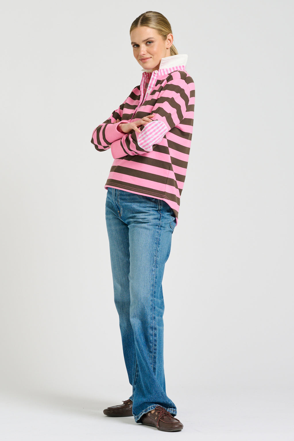 Rugger Rugby Sweatshirt - Pink & Choc Stripe