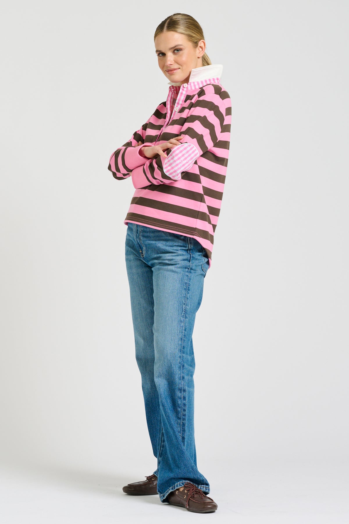 Rugger Rugby Sweatshirt - Pink & Choc Stripe