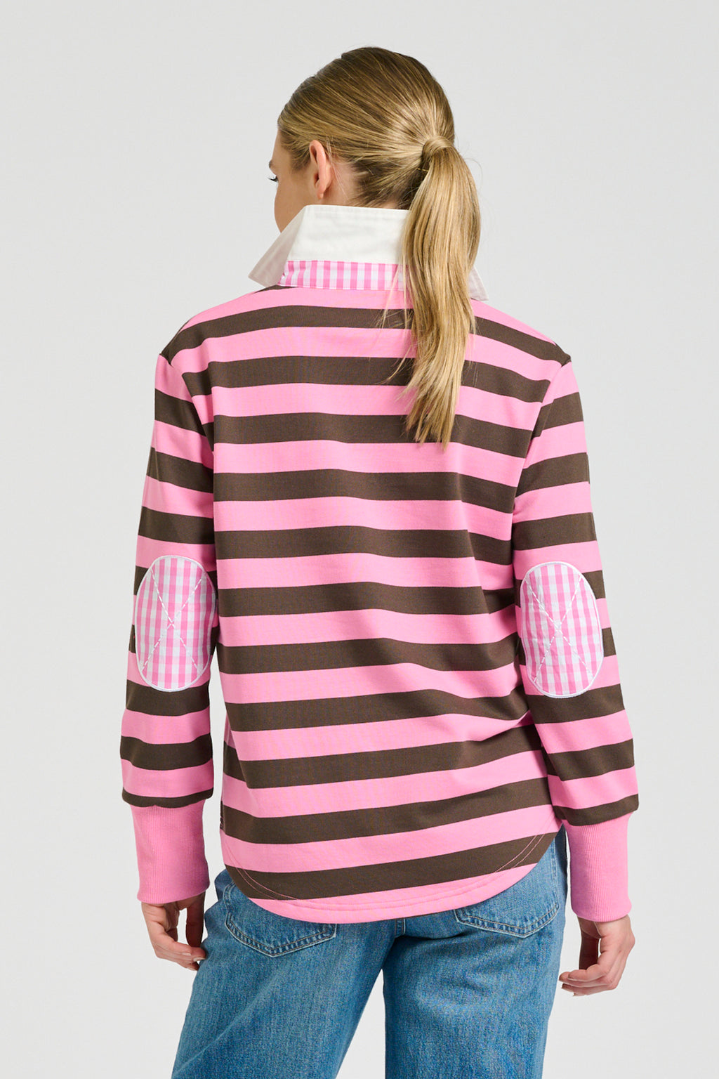 Rugger Rugby Sweatshirt - Pink & Choc Stripe