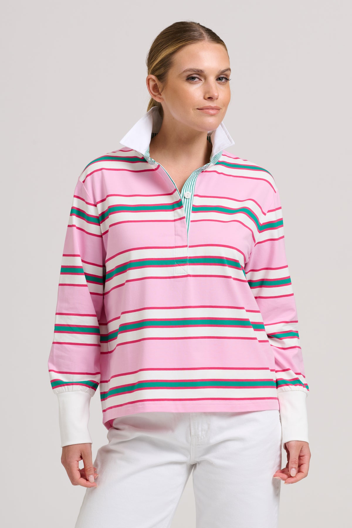 Robbie Rugby Sweatshirt - Pink Multi Stripe