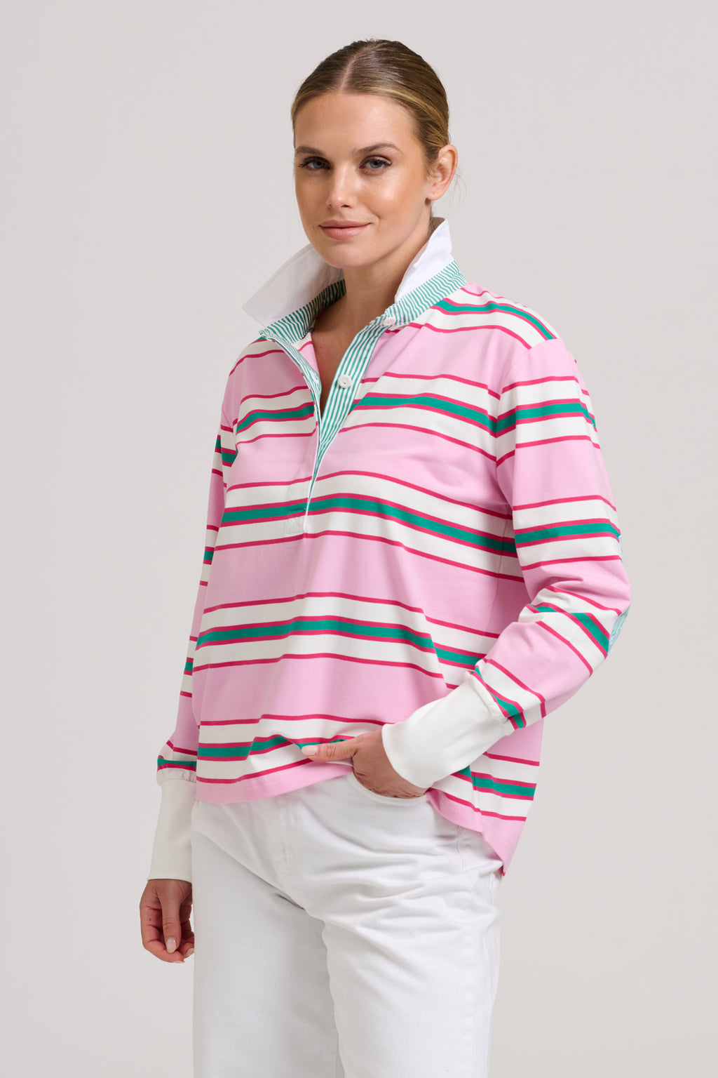 Robbie Rugby Sweatshirt - Pink Multi Stripe