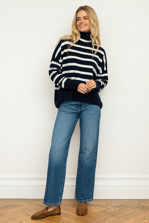 Carter Turtleneck Wool/Cashmere - French Navy & Ivory