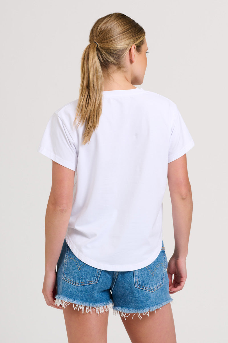 EST The V-neck Applique Bow T-shirt - White/Red