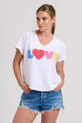 EST The V-neck Applique Love T-shirt - White/Multi