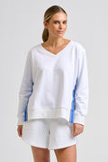 Victoria V Neck Grosgrain Trim - White