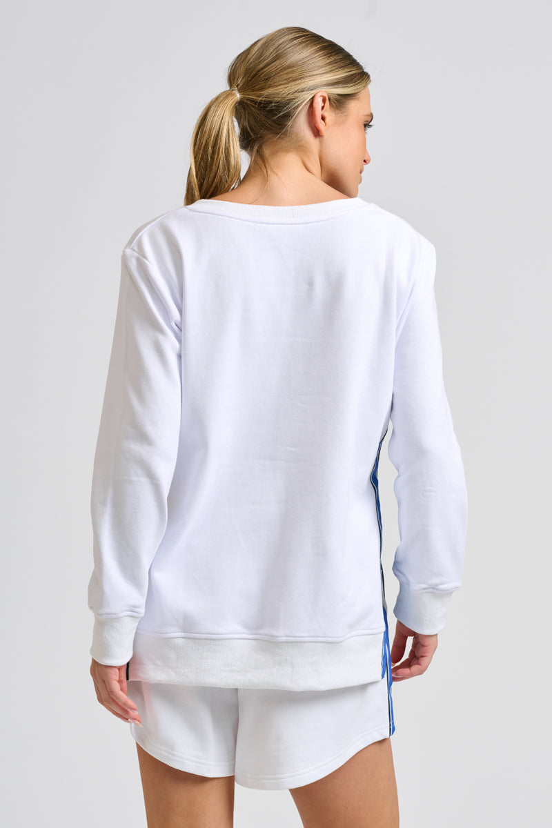 Victoria V Neck Grosgrain Trim - White